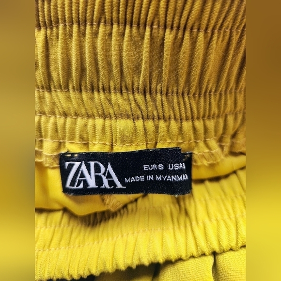 Zara Cropped Loose-fitting Trousers With Tie Elastic Waist In Mustard Size S - Picture 14 of 16